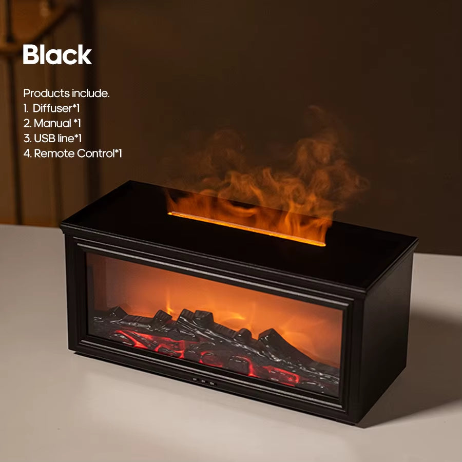 Simulated Fireplace Flames Aroma Diffuser Aromatherapy Ultrasonic Air Humidifier Sprayer Remote Controls/Essential Oil Set