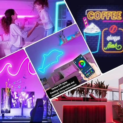 Vibrant RGB Neon LED Strip - Waterproof DIY Lighting for Home Decor with Tuya App Control