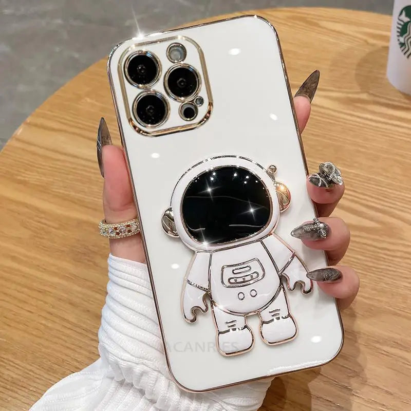 Stylish Astronaut Folding Holder Case for Samsung Galaxy A Series - Luxury Silicone Stand Cover with Full Camera Protection