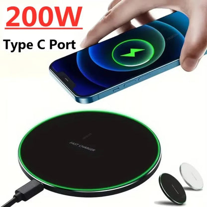 Ultra-Fast 200W Wireless Charger Pad - Compatible with Samsung Galaxy S25/S24/S23/S22, Xiaomi, iPhone 16/15/14/13/12 Pro Max & More!