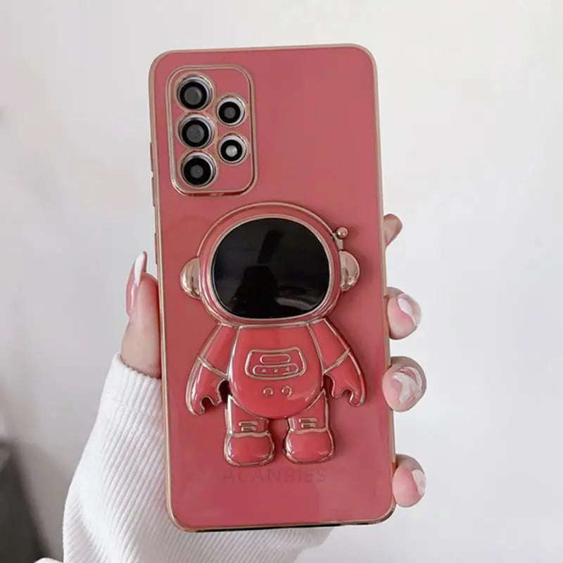 Stylish Astronaut Folding Holder Case for Samsung Galaxy A Series - Luxury Silicone Stand Cover with Full Camera Protection
