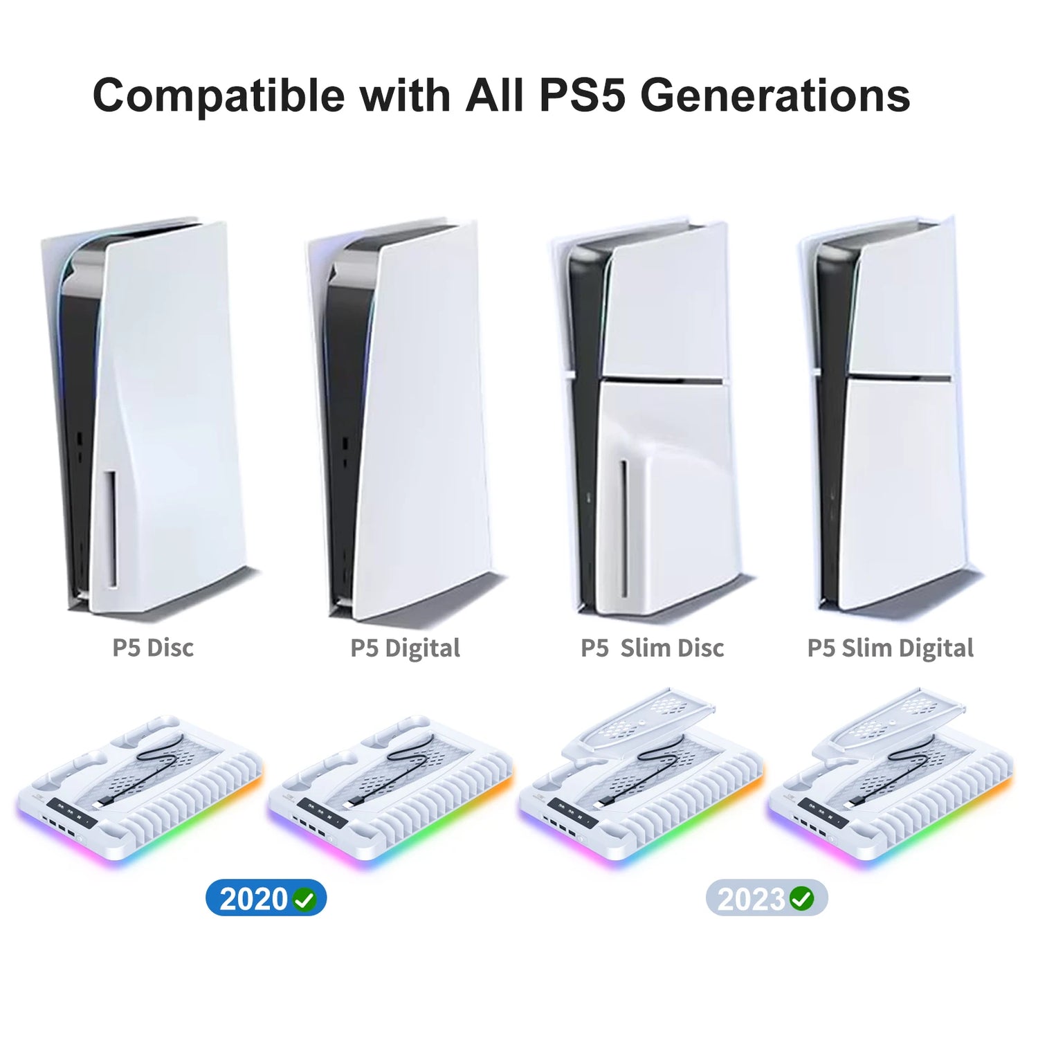 P58 PS5 Stand Cooling Station with RGB Light and Dual Controller Charger - Ultimate Gaming Accessory for Your Playstation 5