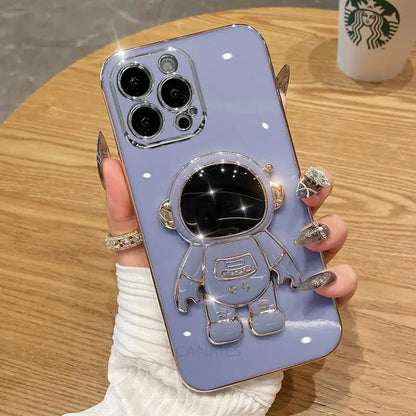 Stylish Astronaut Folding Holder Case for Samsung Galaxy A Series - Luxury Silicone Stand Cover with Full Camera Protection
