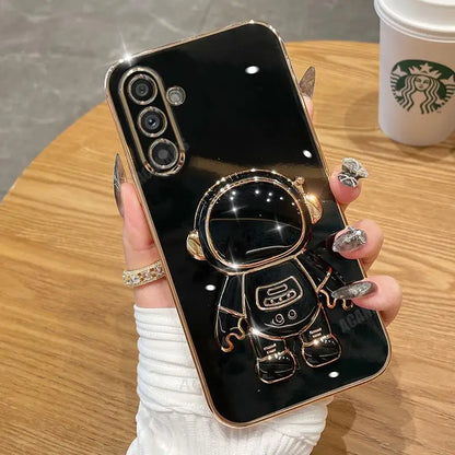 Stylish Astronaut Folding Holder Case for Samsung Galaxy A Series - Luxury Silicone Stand Cover with Full Camera Protection