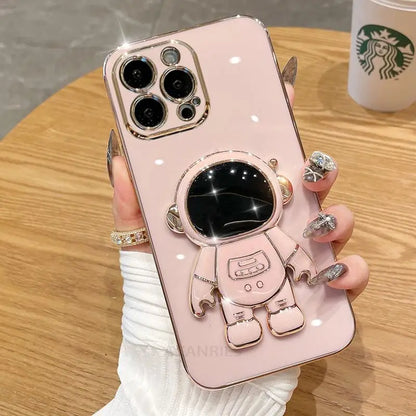 Stylish Astronaut Folding Holder Case for Samsung Galaxy A Series - Luxury Silicone Stand Cover with Full Camera Protection