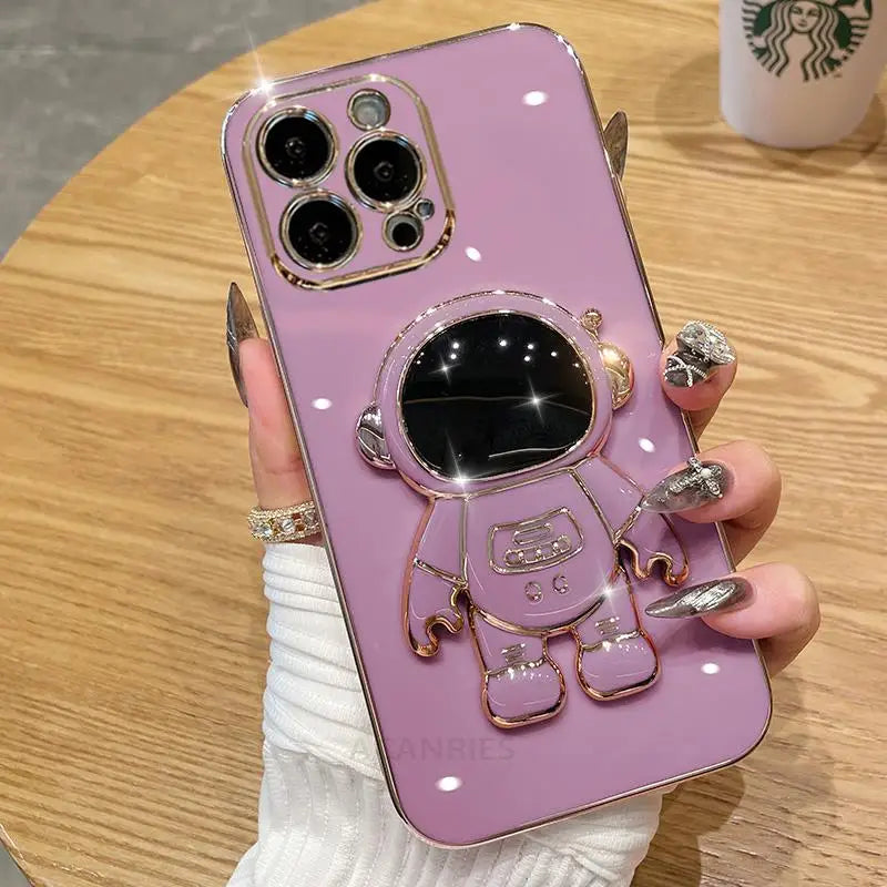 Stylish Astronaut Folding Holder Case for Samsung Galaxy A Series - Luxury Silicone Stand Cover with Full Camera Protection