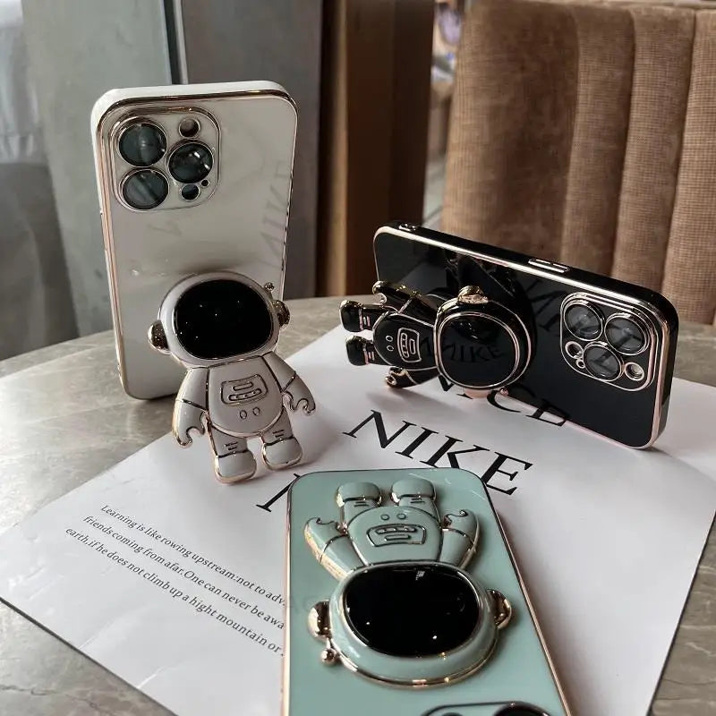 Stylish Astronaut Folding Holder Case for Samsung Galaxy A Series - Luxury Silicone Stand Cover with Full Camera Protection