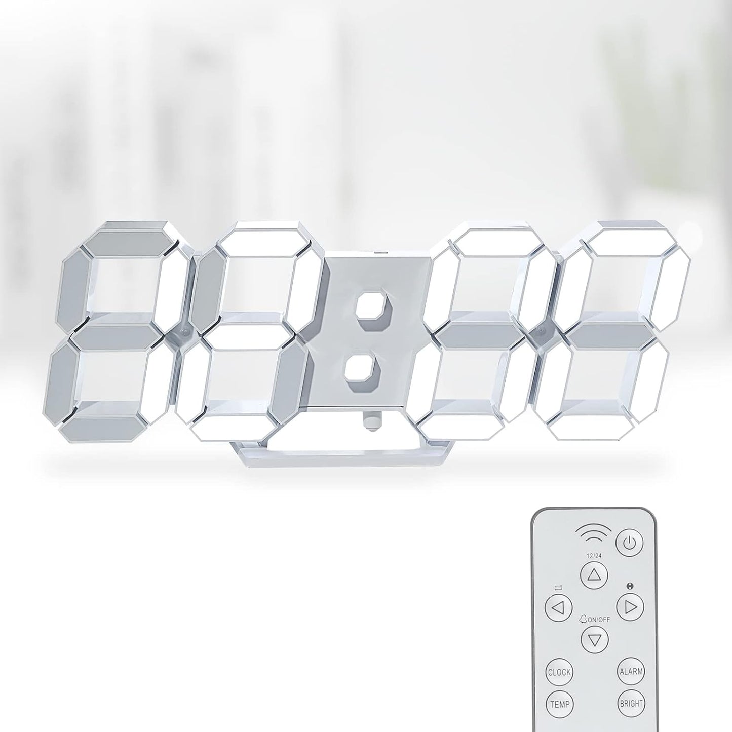Sleek 3D LED Digital Wall Clock - 9.7" Large Display with Remote Control, Temperature & Adjustable Brightness
