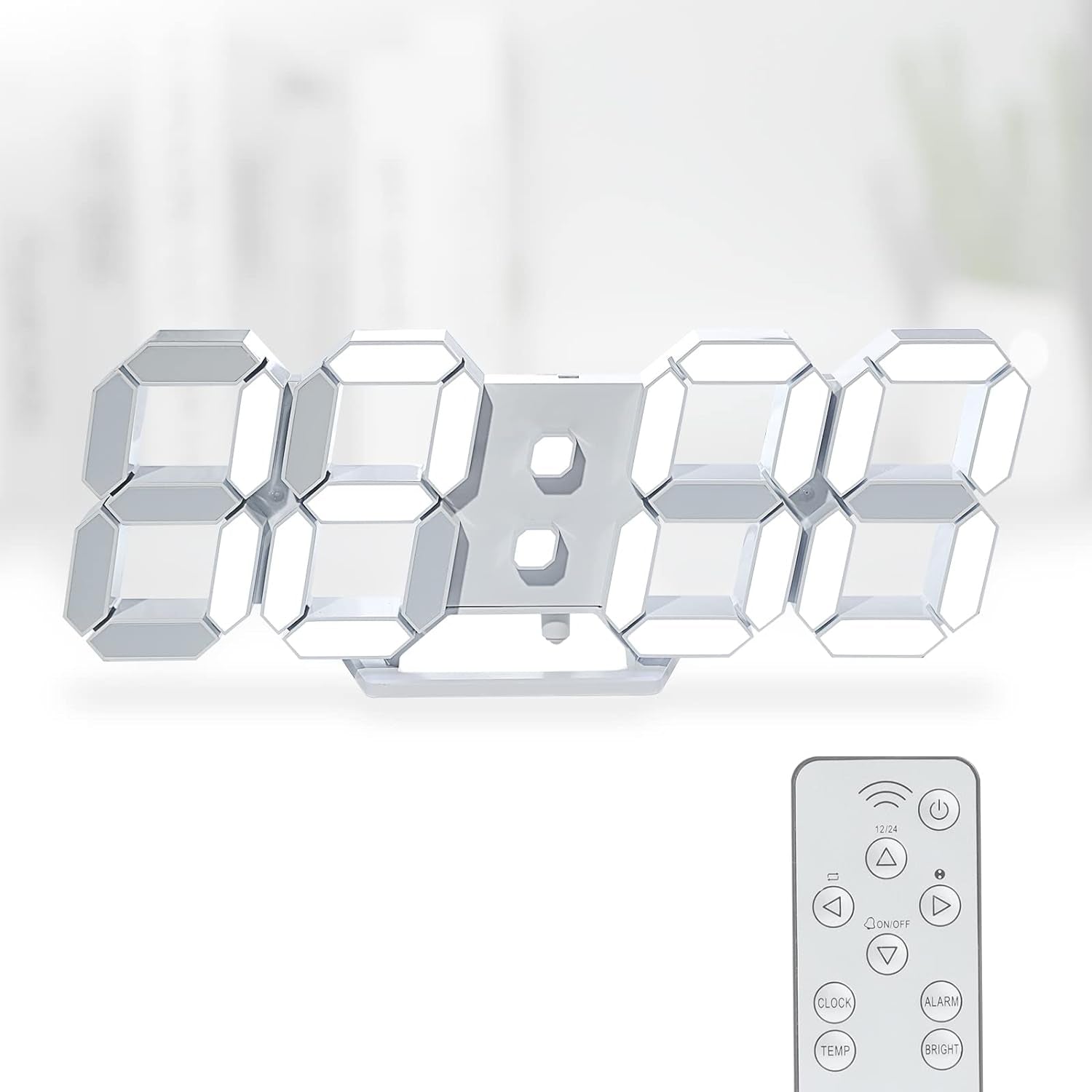 Sleek 3D LED Digital Wall Clock - 9.7" Large Display with Remote Control, Temperature & Adjustable Brightness