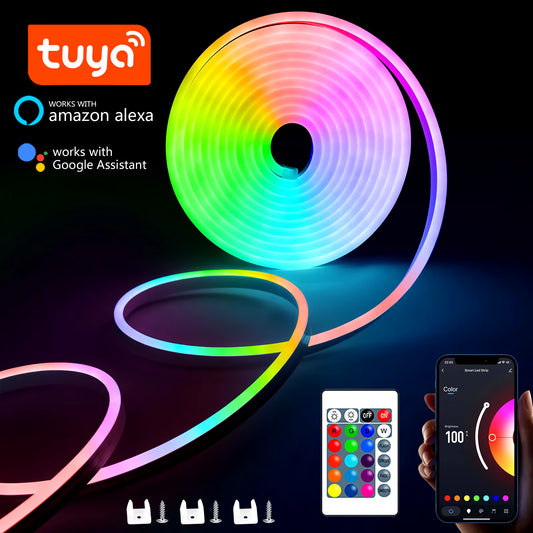 Vibrant RGB Neon LED Strip - Waterproof DIY Lighting for Home Decor with Tuya App Control