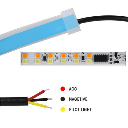 Enhance Your Car's Style with 2Pcs 12V LED DRL Flexible Waterproof Strip Lights - White Turn Signal & Yellow Brake Flow Lights