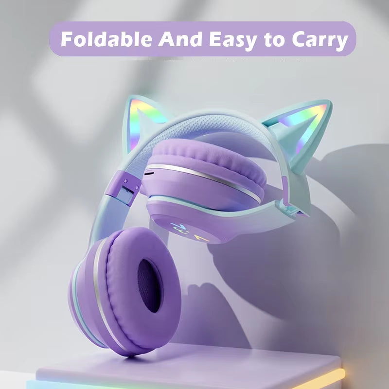 Adorable Cat's Ears RGB Light TWS Headset - Perfect Pink Gift for Little Girls - Compatible with Any Phone