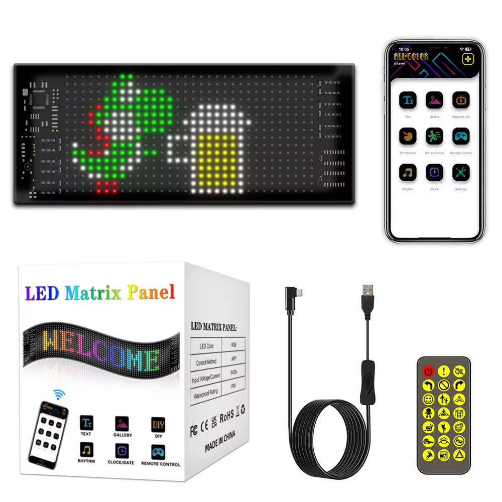 Transform Your Space with the RGB LED Car Sign - Programmable Bluetooth App-Controlled Matrix Panel for Creative Displays