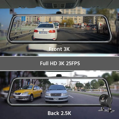 Experience Ultimate Driving Safety with the E-ACE 3K+2.5K Dual Lens DVR Mirror Dash Cam - Night Vision, GPS, and WiFi Enabled for 24/7 Protection!