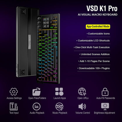 Elevate Your Game with the VSD K1 Pro Mechanical Keyboard - Fully Programmable, Custom LCD Keys & Knobs, RGB Backlighting, Perfect for Gaming and Streaming