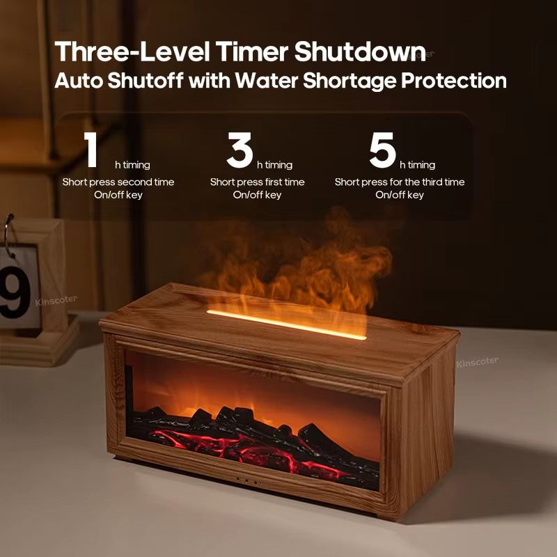 Simulated Fireplace Flames Aroma Diffuser Aromatherapy Ultrasonic Air Humidifier Sprayer Remote Controls/Essential Oil Set