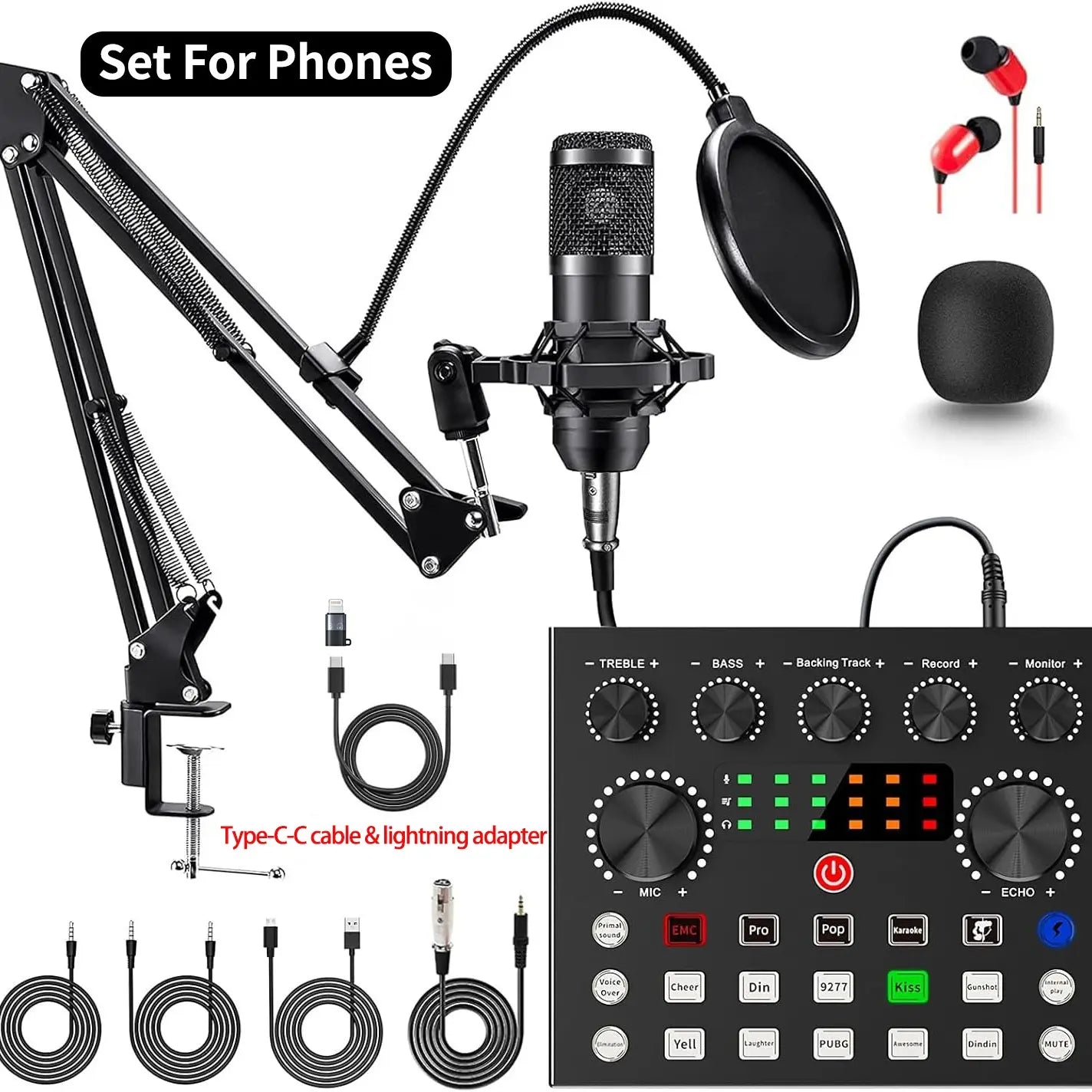 Ultimate Zealsound Podcast Equipment Bundle - Professional BM800 Microphone with V8S Voice Changer for Streaming, Recording, and Content Creation on PC, Mobile, TikTok, and YouTube