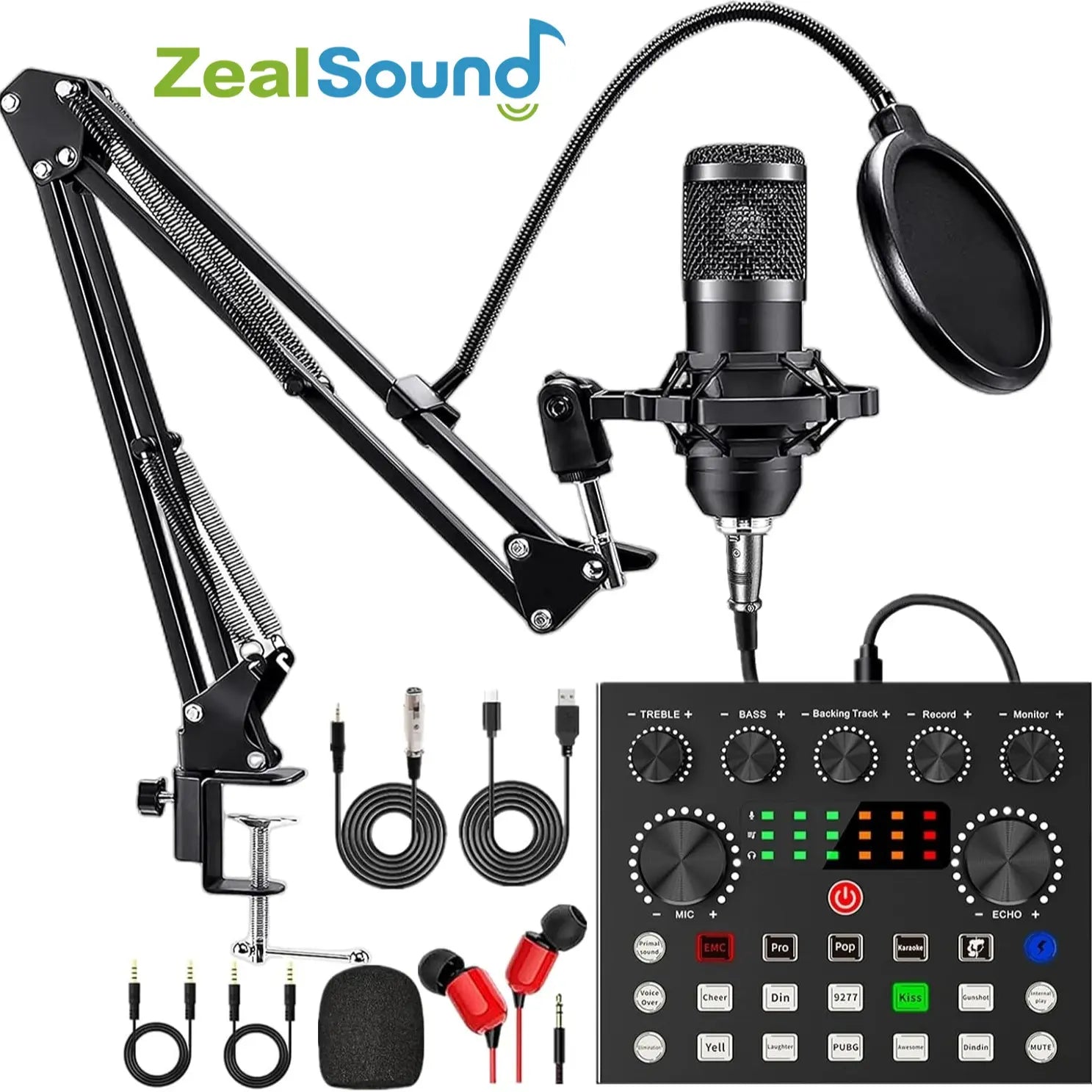 Ultimate Zealsound Podcast Equipment Bundle - Professional BM800 Microphone with V8S Voice Changer for Streaming, Recording, and Content Creation on PC, Mobile, TikTok, and YouTube