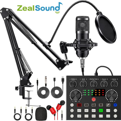 Ultimate Zealsound Podcast Equipment Bundle - Professional BM800 Microphone with V8S Voice Changer for Streaming, Recording, and Content Creation on PC, Mobile, TikTok, and YouTube