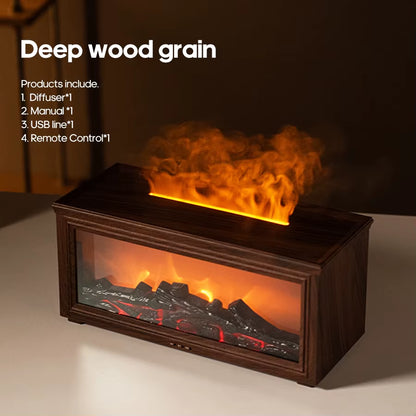 Simulated Fireplace Flames Aroma Diffuser Aromatherapy Ultrasonic Air Humidifier Sprayer Remote Controls/Essential Oil Set