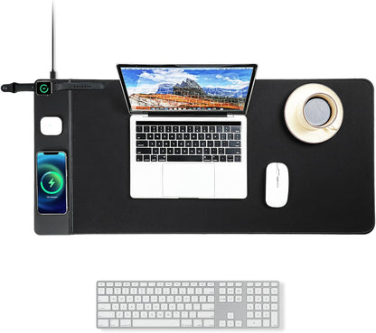 Revolutionary 3-in-1 Wireless Charging Mouse Pad - Ultimate Gaming Desk Mat for iPhone, AirPods, and Smartwatches - Large 90 x 40 cm Black Design