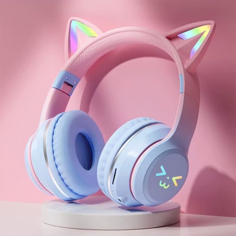 Adorable Cat's Ears RGB Light TWS Headset - Perfect Pink Gift for Little Girls - Compatible with Any Phone