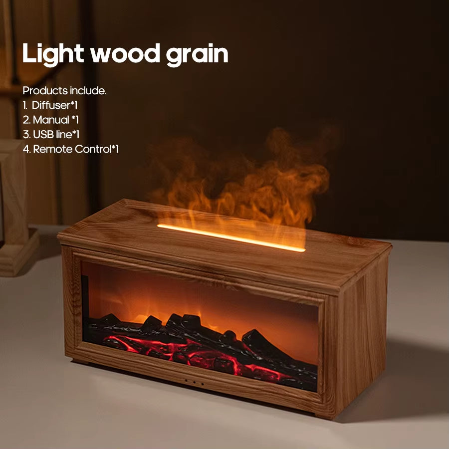 Simulated Fireplace Flames Aroma Diffuser Aromatherapy Ultrasonic Air Humidifier Sprayer Remote Controls/Essential Oil Set