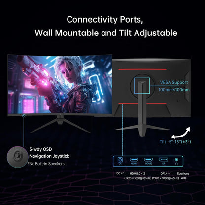 Experience Gaming Like Never Before with the 32 Inch FHD 1080P Curved Monitor - Unleash 165Hz Refresh Rate and 1ms Response Time for Ultimate Performance!