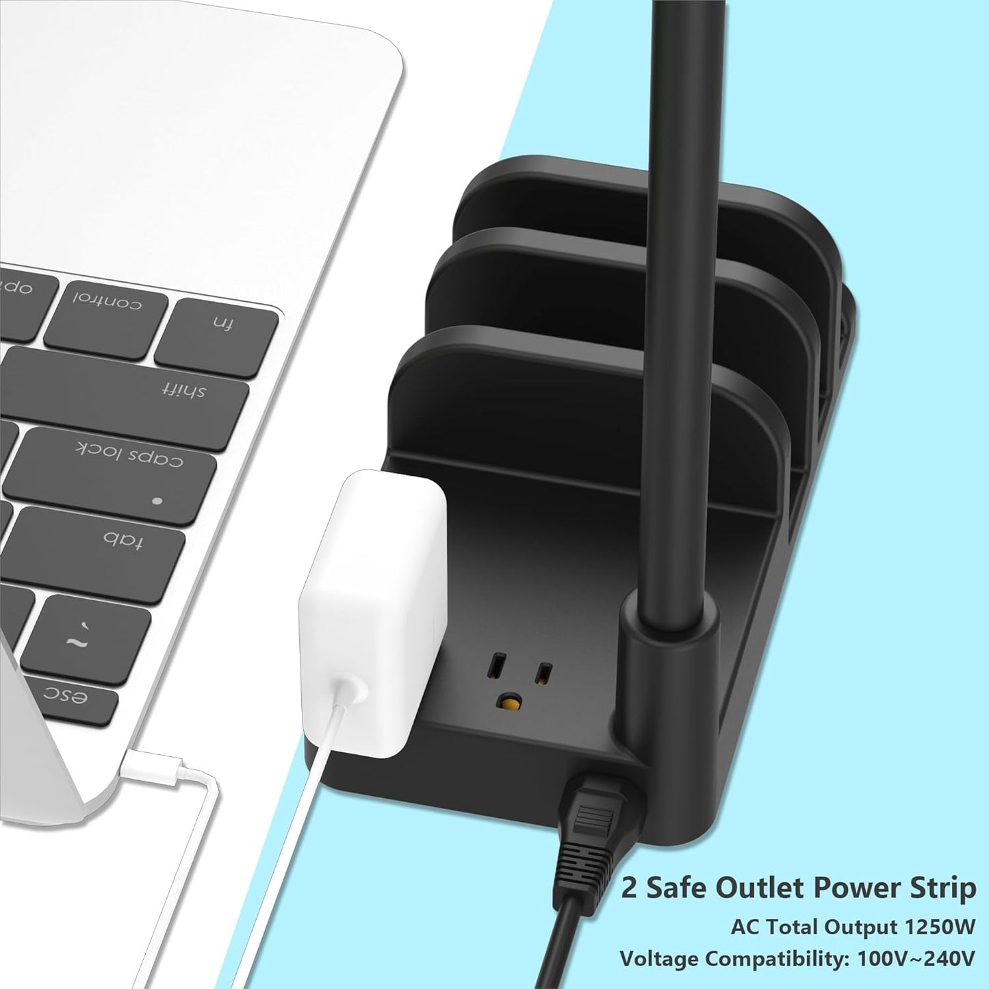 Ultimate Gaming Headphone & Controller Stand with Smart USB Charger - Organize Your Setup with 2 AC Outlets & Versatile Storage for Switch, Phone, and More!