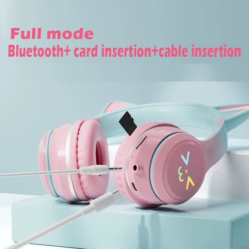 Adorable Cat's Ears RGB Light TWS Headset - Perfect Pink Gift for Little Girls - Compatible with Any Phone
