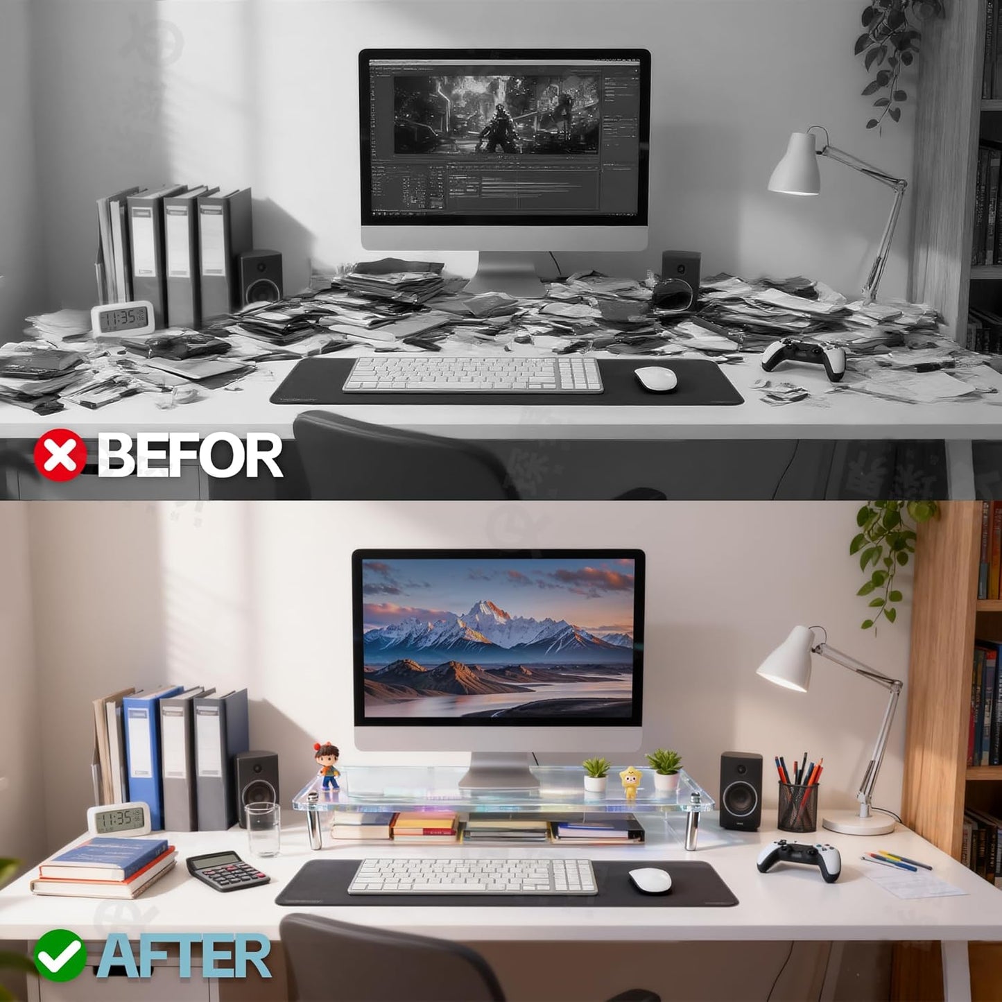 Elevate Your Workspace with the Acrylic Monitor Stand Featuring RGB Lights and Music Sync – Perfect for Gaming and Home Office Organization