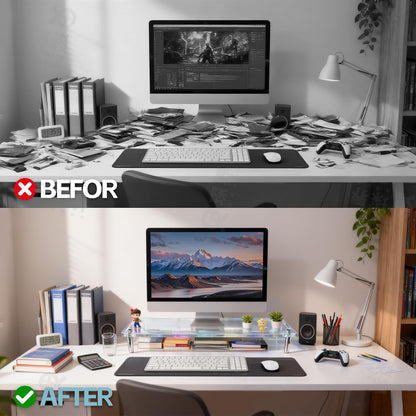 Elevate Your Workspace with the Acrylic Monitor Stand Featuring RGB Lights and Music Sync – Perfect for Gaming and Home Office Organization